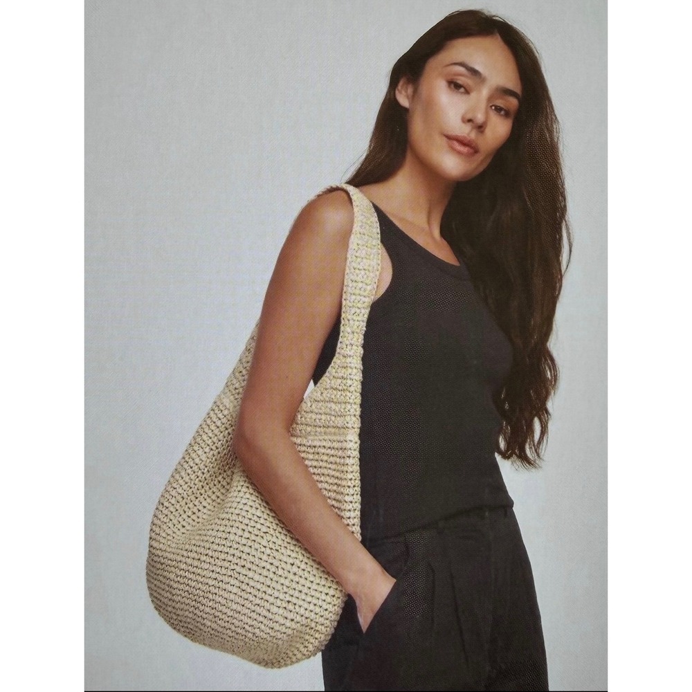 Banana Republic Raffia Tote Bag Natural Ivory Woven Hobo Shoulder Bag Beach Bag